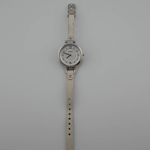 Fossil Georgia White Dial White Leather Ladies Watch New Battery - Picture 4 of 8